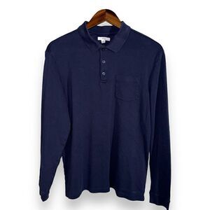 Navy Brax Philip L/S Jersey Polo Shirt Size M